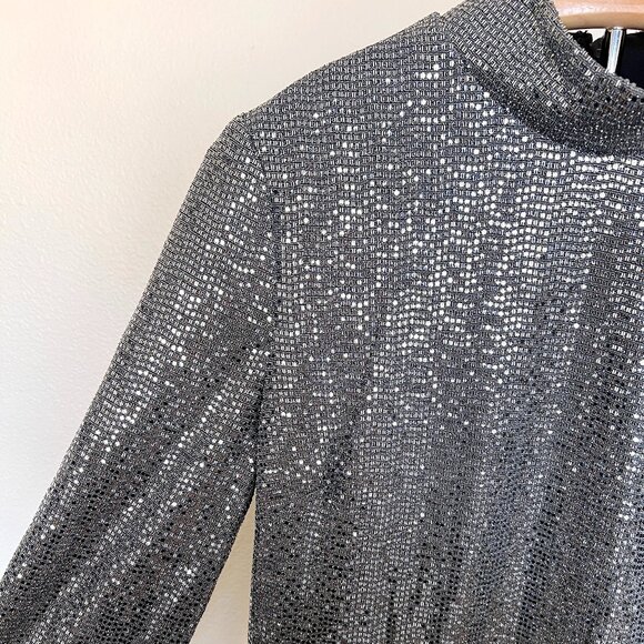 Badgley Mischka Silver Sparkly Long Sleeve Tunic - Size 12 - Picture 10 of 11